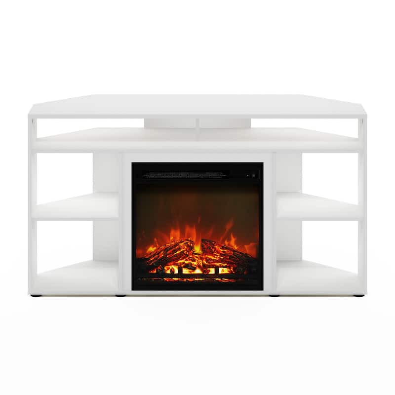 Furinno Jensen Corner TV Stand with Fireplace for TV up to 55 Inches