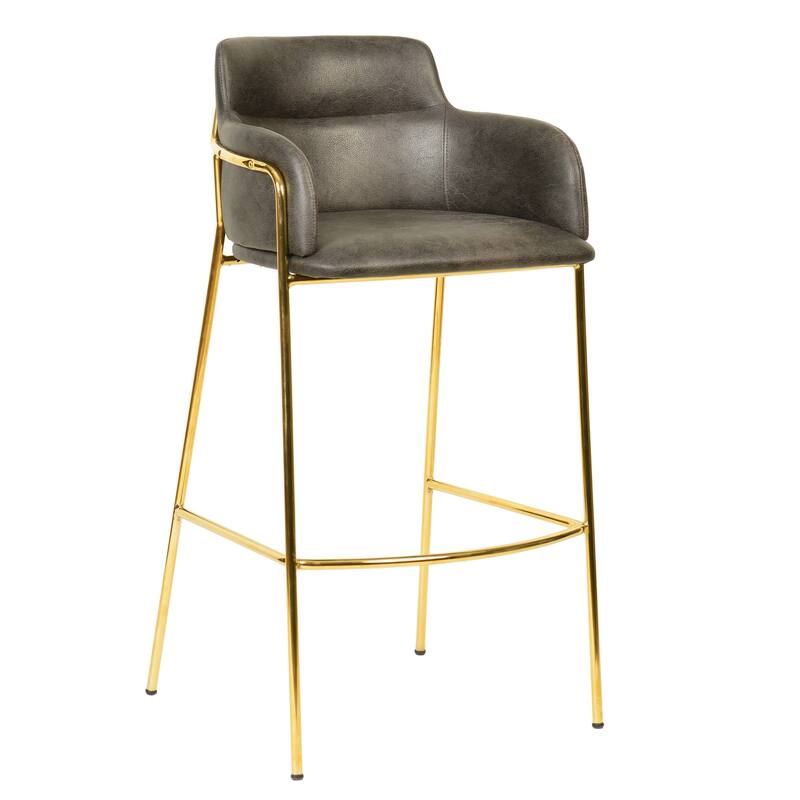 LeisureMod 40" Low-Back Velvet Upholstered Bar Stool with Gold Stainless-Steel Frame for Home Living Room Kitchen & Bar - Charcoal