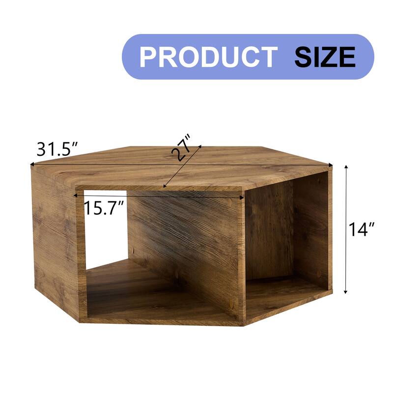 Roomfitters Hexagonal MDF Coffee Table with Patterned Finish, Multi-Hole Storage Design for Any Room Style