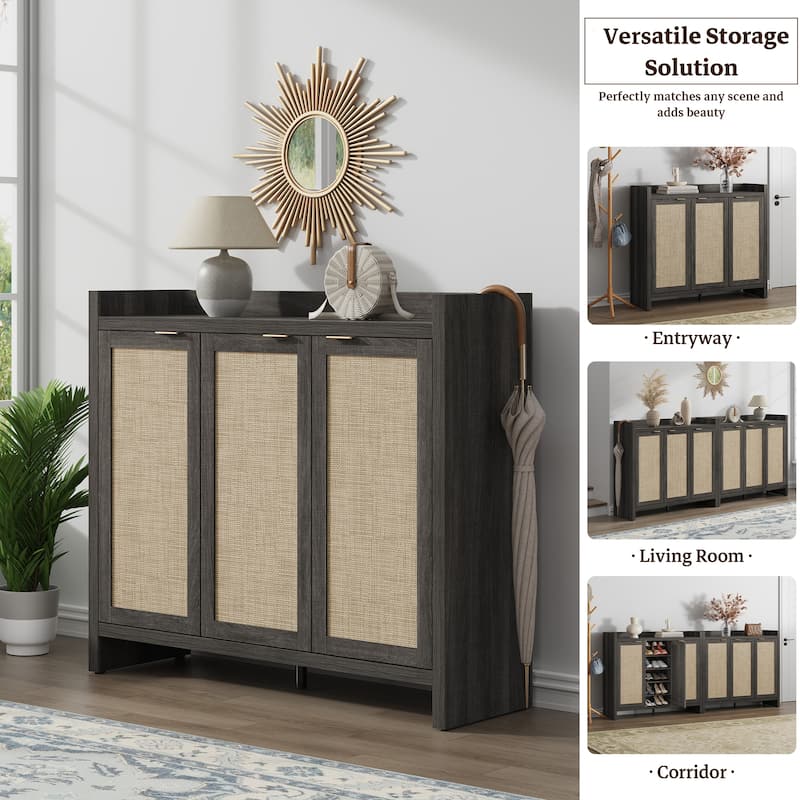 Five - Tier Storage Rustic - Flavored Rattan Shoe Cabinet