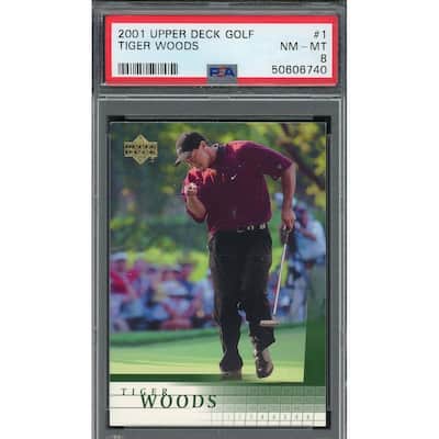 Tiger Woods 2001 Upper Deck Golf Rookie Card RC #1 Graded PSA 8 - 8'6" x 11'6"