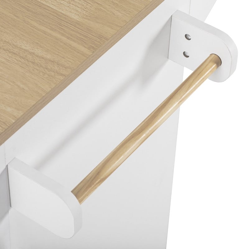 Fluted 55.5" Kitchen Island with Drop Leaf, Rolling Island Table with Drawers, Power Outlet for Functional Kitchen Organization