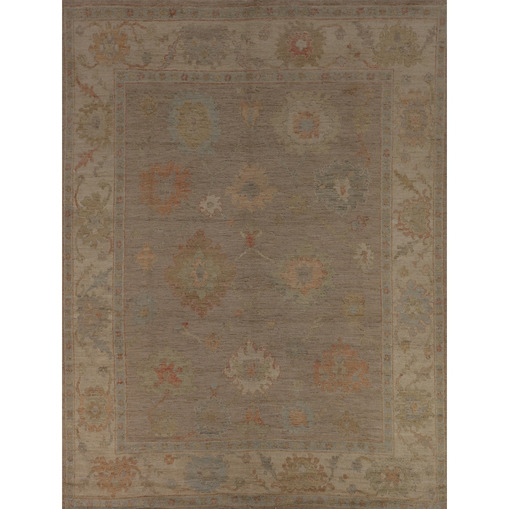 Beige Oushak Turkish Area Rug Hand-Knotted Transitional Wool Carpet - 8'3"x 9'8"