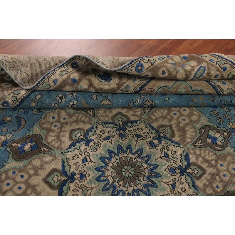 Blue Floral Tabriz Persian Area Rug Oriental Hand-Knotted Wool Carpet - 9'8"x 13'0"