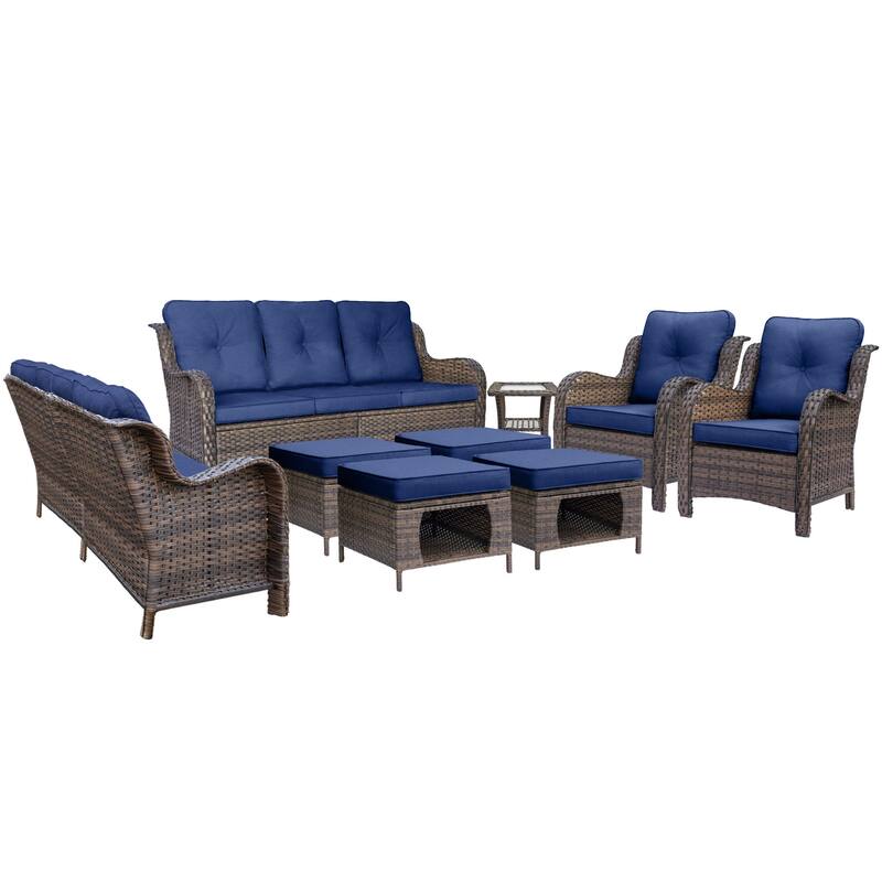 9 Piece Wicker Outdoor Patio Furniture Seating Sofa Conversation Sets