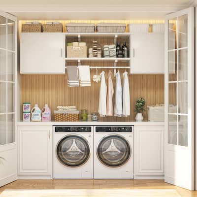 65''W Reversible Laundry Storage Cabinet with Doors and Storage Shelves and Shelf Towers