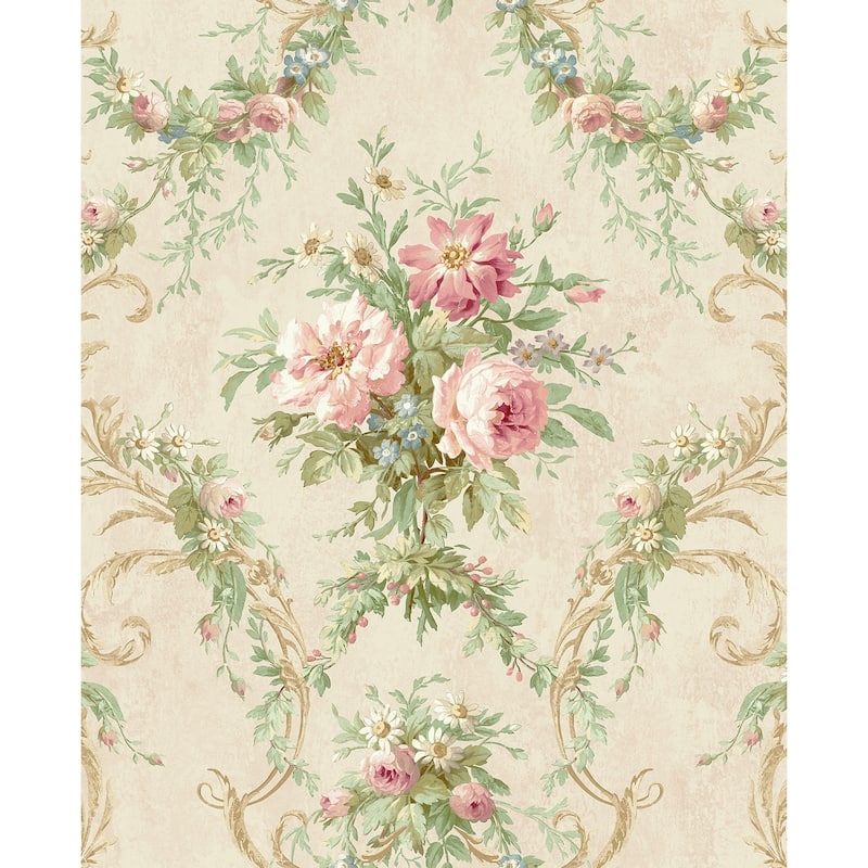 Seabrook Designs Alice Floral Damask Unpasted Wallpaper - 20.5 in. W x 33 ft. L - Beige & Blush