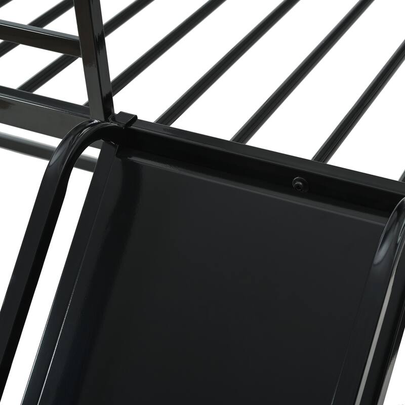 Metal Twin Over Twin House Bunk Bed with Ladder and Slider, Sturdy and Safe Design, Black