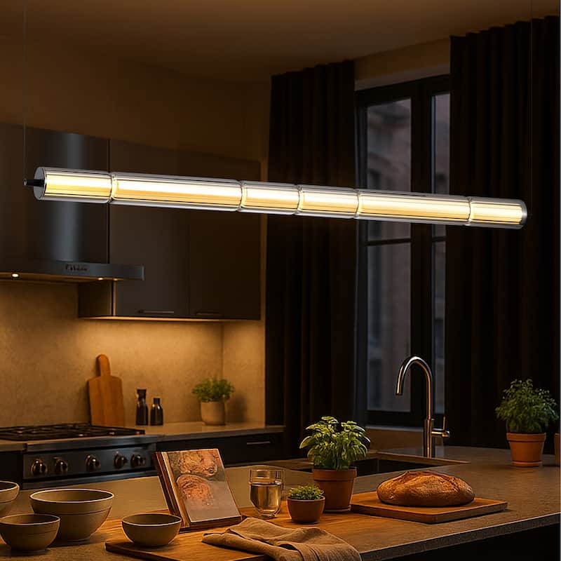 Evander LED 48 Inch Island Pendant Matte Black Finish Smoked Glass - Matte Black