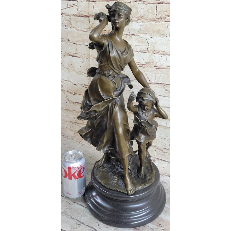 Young Mother Child Bronze Statue Sculpture Vintage Style Decor By Moreau
