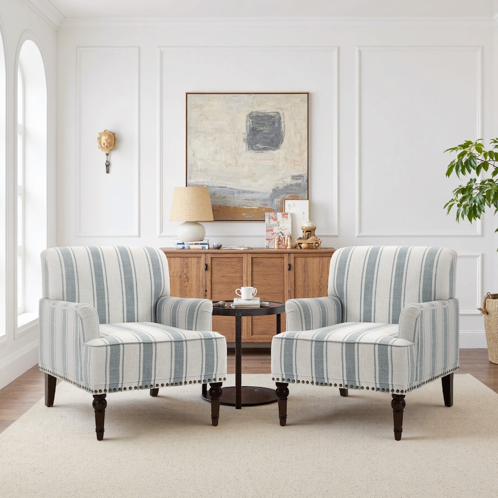 Vintage 29" W Patterned Striped Accent Chairs