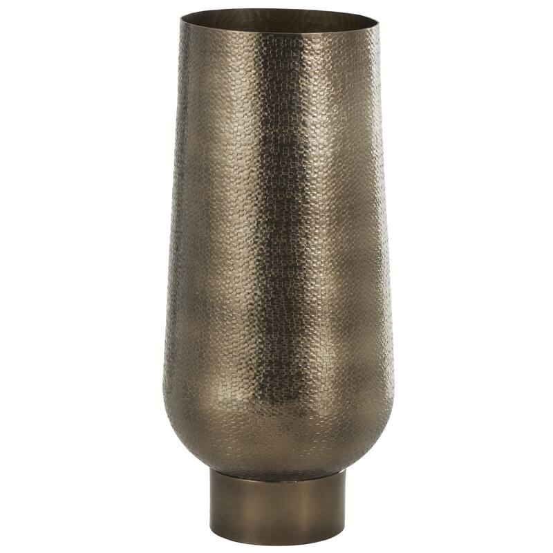 Brass Aluminum Metal Textured Wide Floor Geometric Decorative Vase with Elevated Base