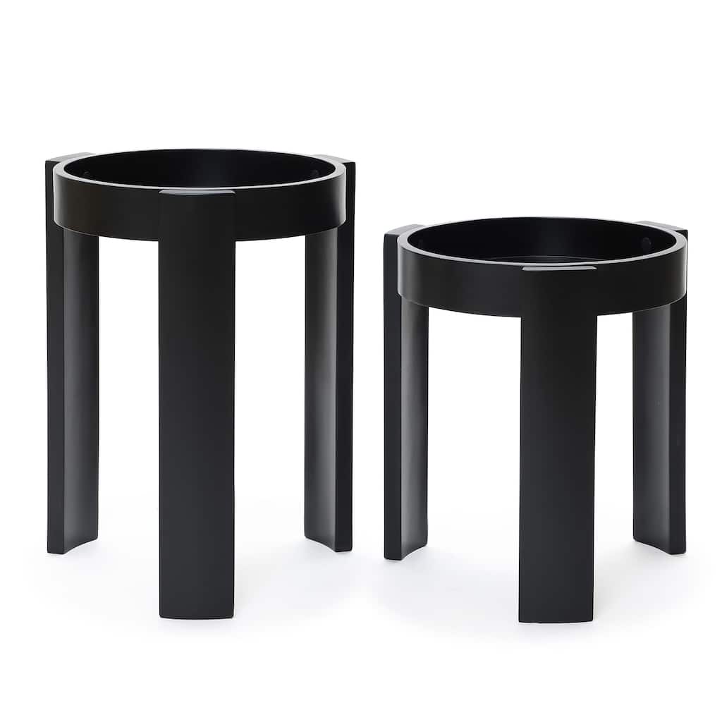 Black Nesting Side Tables Set of 2, Round MDF End Tables for Living Room