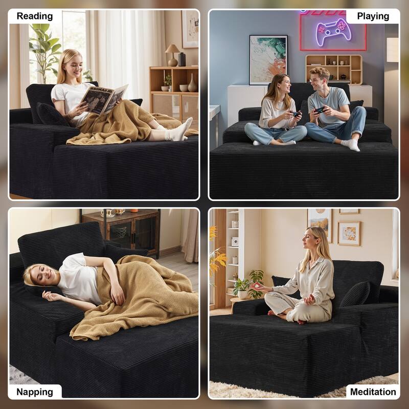 XIZZI Chaise Lounge Chair Corduroy Boneless Sofa Bed Sleeper Couch