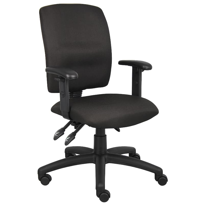Zean Swivel Task Chair, Adjustable Arms, Black Crepe Fabric, Rolling