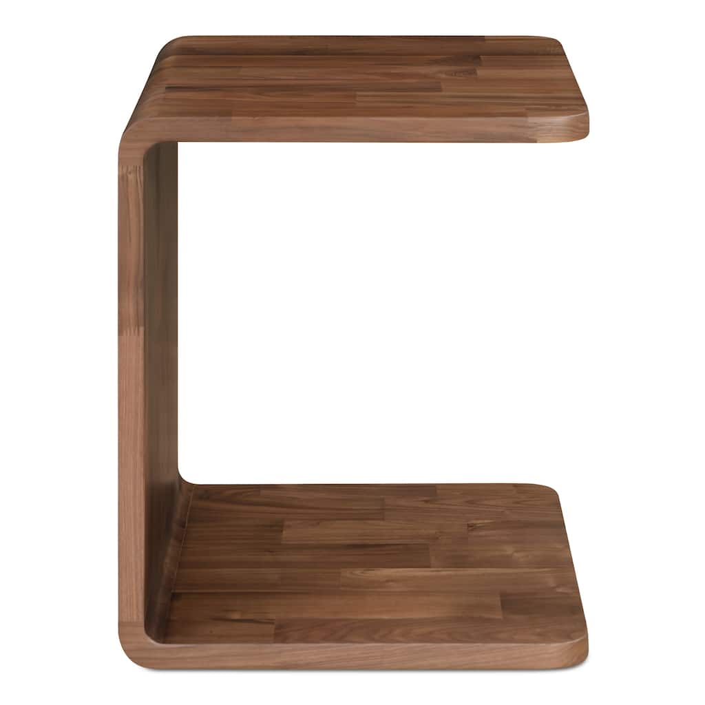 NADAAL STUDIOS Marenith Side Table, C-Side Solid Walnut Curved Edge Reversible Use, Walnut Brown