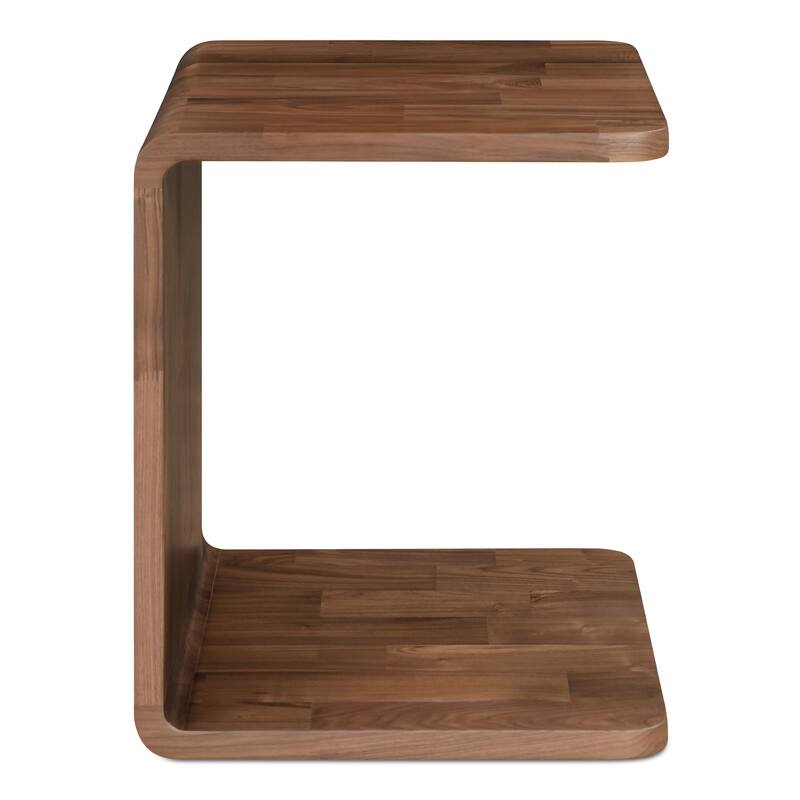 NADAAL STUDIOS Marenith Side Table, C-Side Solid Walnut Curved Edge Reversible Use, Walnut Brown - Walnut