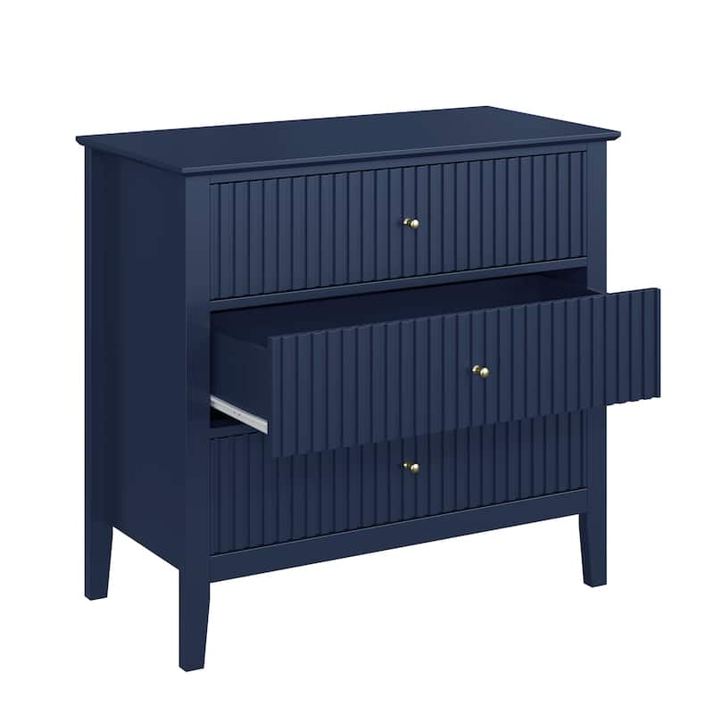 Fluted 3 Drawer Dresser - Blue