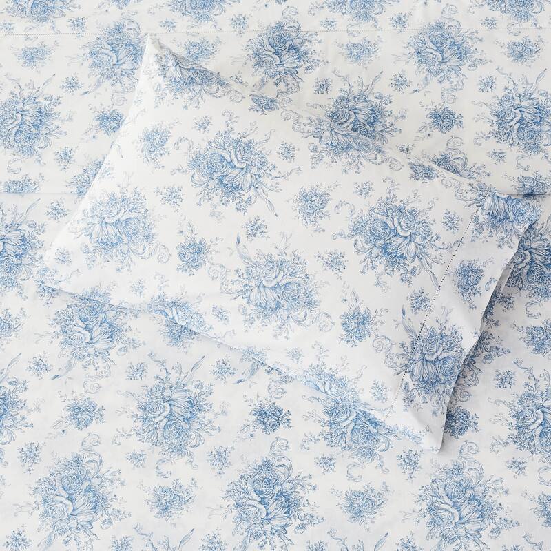 Floral Etching Cotton Sheet Set Light Blue