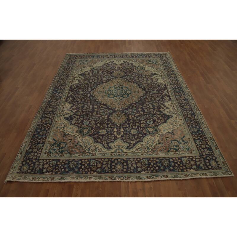 Hand Knotted Oriental 100% Wool Carpet Traditional Floral Purples Tabriz Area Rug - 11' 3'' X 8' 2''