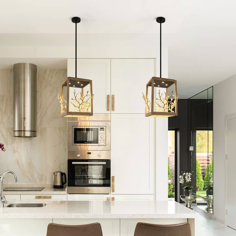 Farmhouse Gold 4-Light LED Crystal Adjustable Lantern Pendant Light