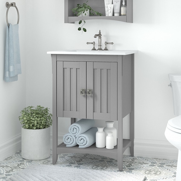 Merax 30 Bathroom Vanity W, Gray Combo Stand Storage Cabinet Set with  Square White Resin Sink Top, Grey
