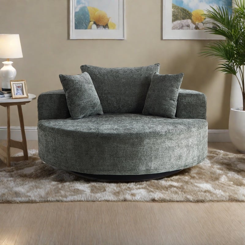 Chenille 360° Swivel Lounge Chairs with Fluffy Foam Cushion and Adjustable Backrest Pillow