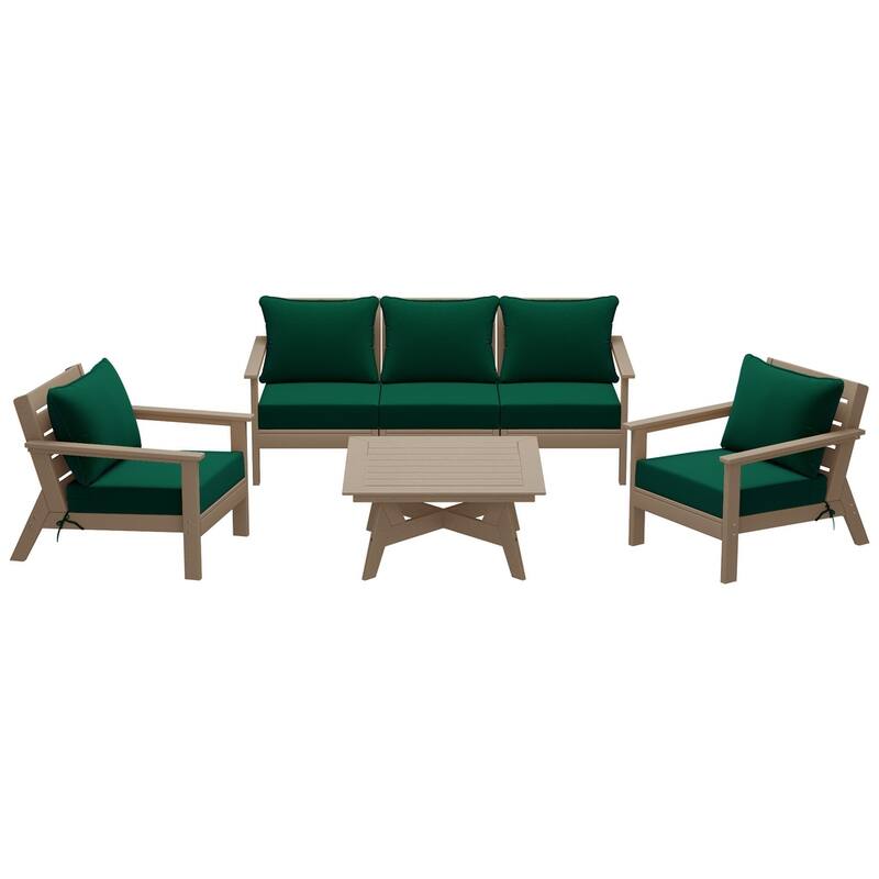 Birchwood All Weather HDPE Outdoor Patio Weathered Wood Deep Conversation Set (6-Piece Set)