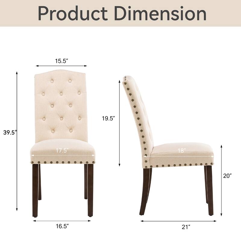 Fabric Upholstered Tufted High Back Dining Chairs with Nailhead Trim