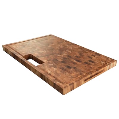 EcoDecors Large Solid Teak Butcher Block 29" x 18", End Grain Cutting Board with Juice Groove, FSC Certified Carving Board