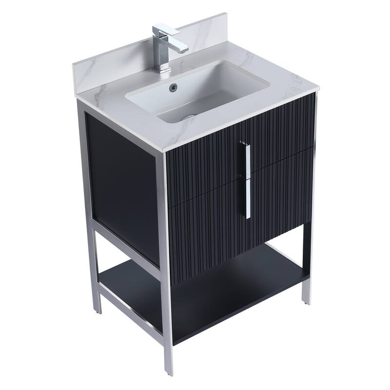 Fine Fixtures Serenity Modern Bathroom Vanity with White Carrara Stone Top