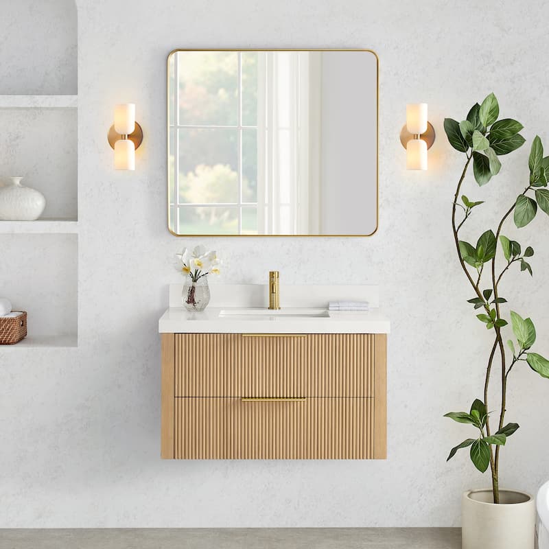 Barcelona Floating Bath Vanity with Quartz Stone Top without Mirror
