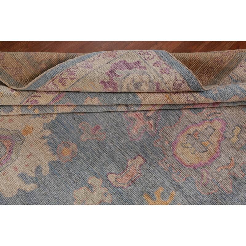 Hand Knotted Oriental 100% Wool Carpet Transitional All-Over Navy Blue & Blues Oushak Area Rug - 10' 2'' X 8' 5''