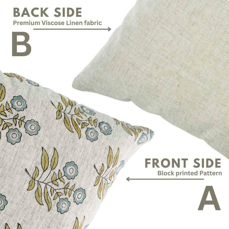 Fabdivine Soft Pillow Cover Shape Floral Block Print for Hotel Couch Spring Guest Room Blue Farmhouse, Mohini