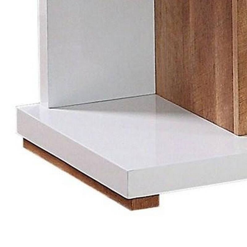 End Table with Open Bottom Parted Shelf, White and Brown