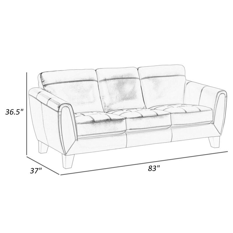 Sofy 83 Inch Sofa, Dark Gray Top Grain and Faux Leather, Solid Wood Feet