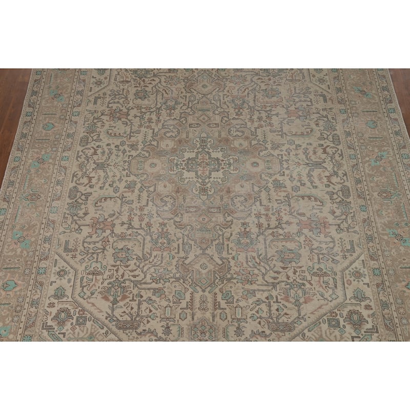 Geometric Beige Tabriz Persian Area Rug Handmade Wool Carpet - 8'0"x 11'0"