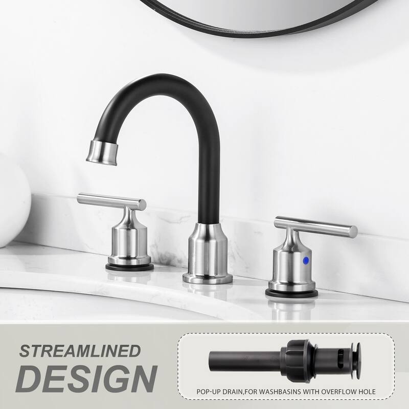 WOWOW 8 in. Widespread Double-Handle Bathroom Faucet with Drain Kit