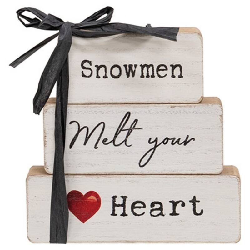3/Set Snowmen Melt Your Heart Wooden Blocks Winter Decor - 2" x 4” x 1” - White-Black