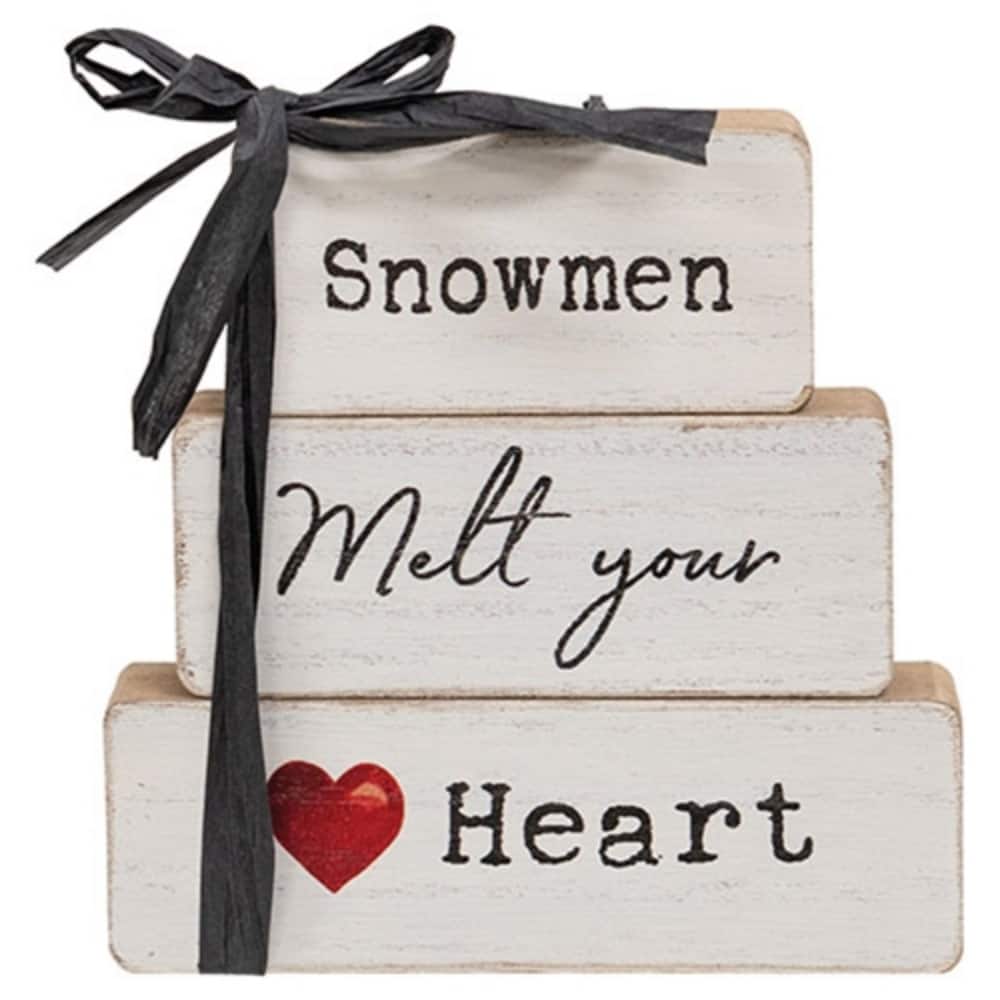 3/Set Snowmen Melt Your Heart Wooden Blocks Winter Decor - 2" x 4” x 1”