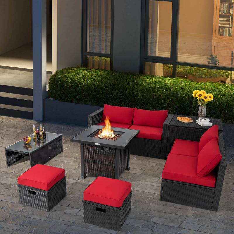 Costway 9 PCS Patio Furniture Set with 32" Fire Pit Table 50,000 BTU - See Details