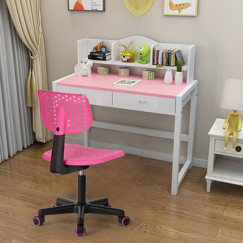 HomyLin Plastic Adjustable Rolling Kids Study Desk Chair Armless