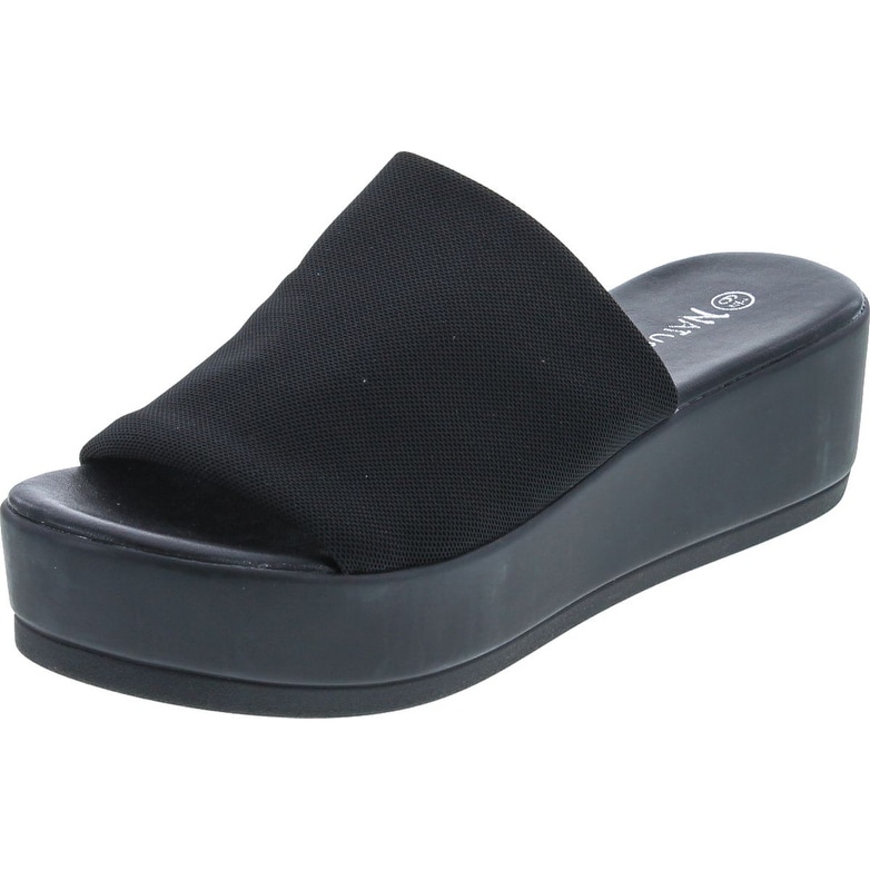 black slip on platform sandals