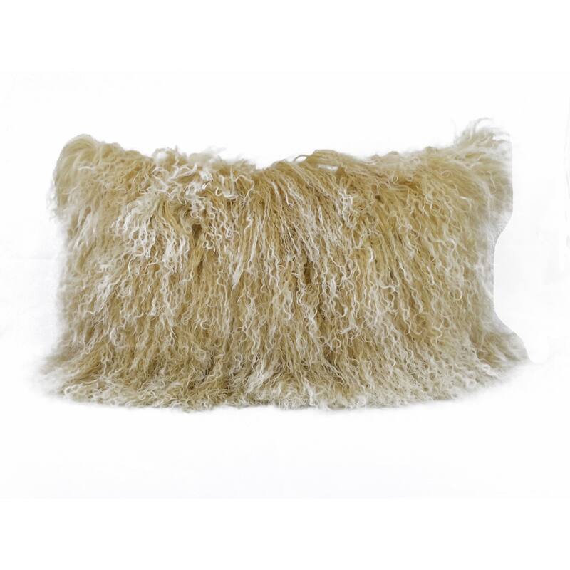 20" Gold Genuine Tibetan Lamb Fur Pillow With Microsuede Backing