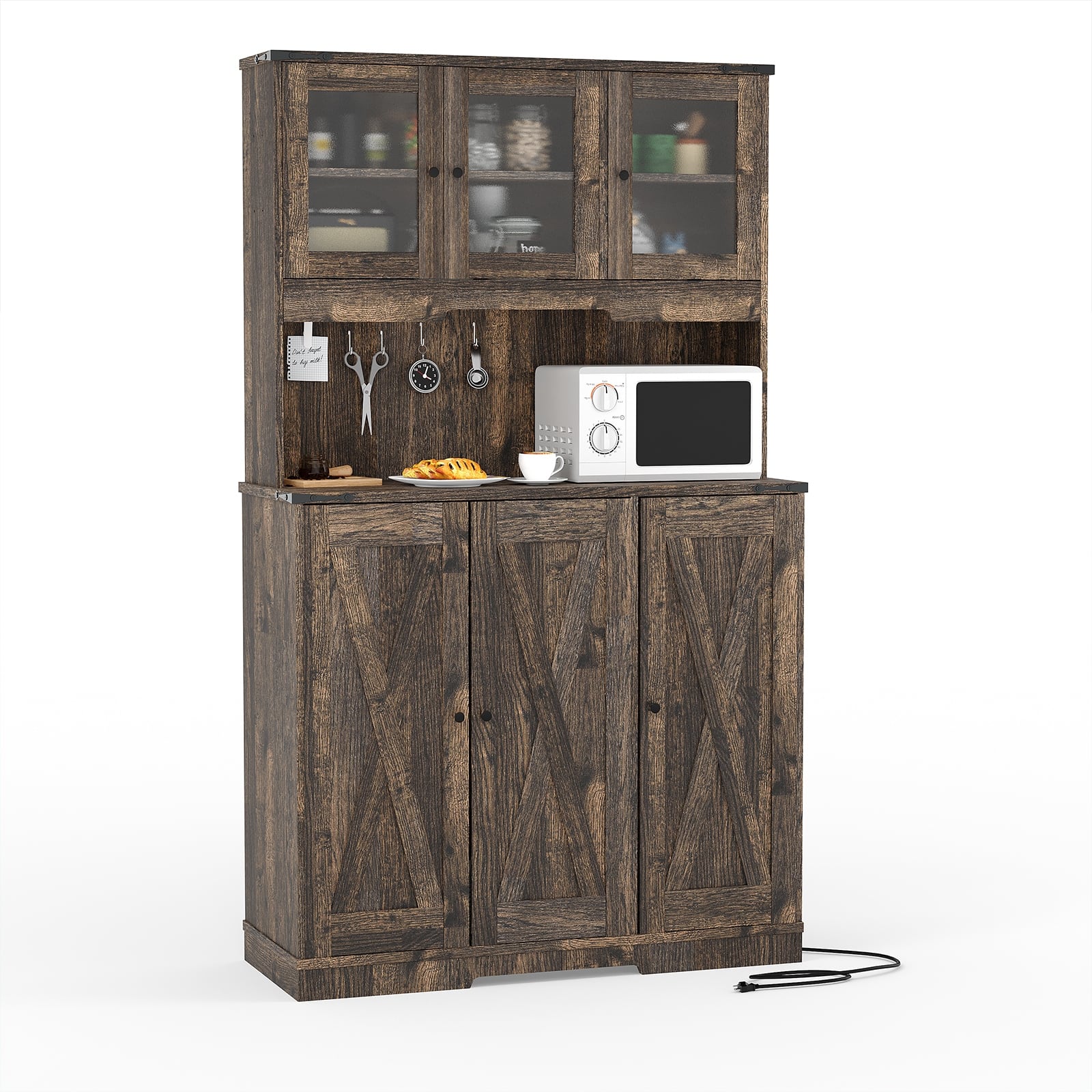 71" Tall Pantry Cabinet with Charging Station for Living Room