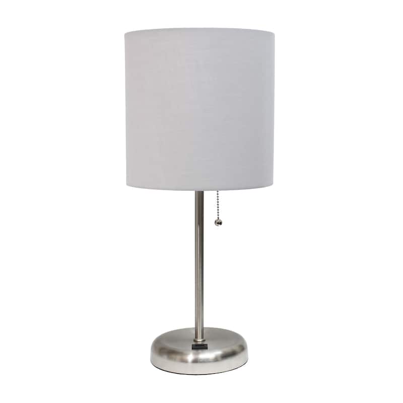 19.5" USB Port Feature Metal Lamp in Steel w Aqua Shade