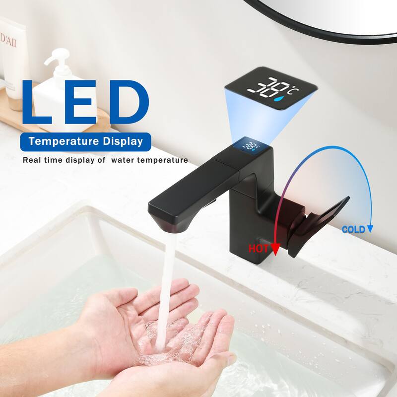 Smart LED Bathroom Faucet Chrome - Temperature Digital Display, Pull Down Sprayer for RV and Home Sinks