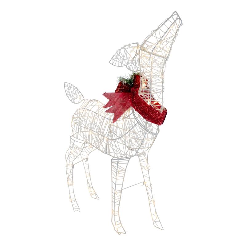 35" LED Lighted Reindeer with Bow Outdoor Christmas Decoration - White