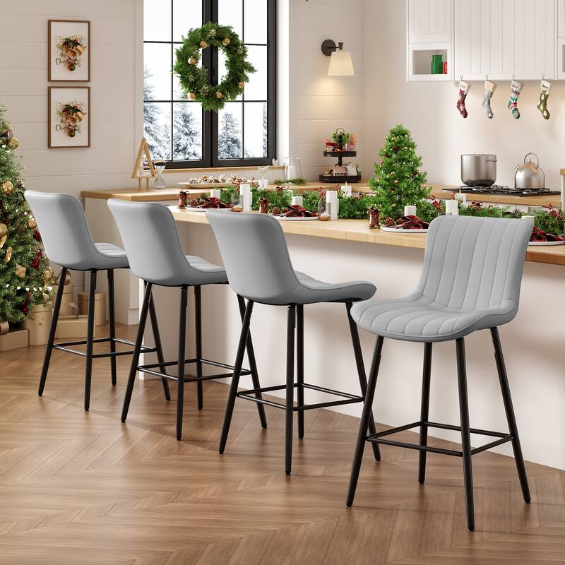 Counter Stools Set of 2, Faux Leather Counter Height Bar Stools, Modern Dining Table Chairs with Metal Legs