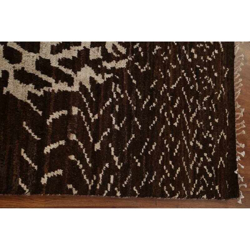 Hand Knotted Oriental 100% Wool Carpet Tribal Tribal Brown Moroccan Area Rug - 8' 2'' X 5' 7''